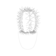 Contour of a cactus in a pot made of black lines isolated on a white background. Vector illustration