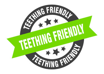 teething friendly sign. round ribbon sticker. isolated tag
