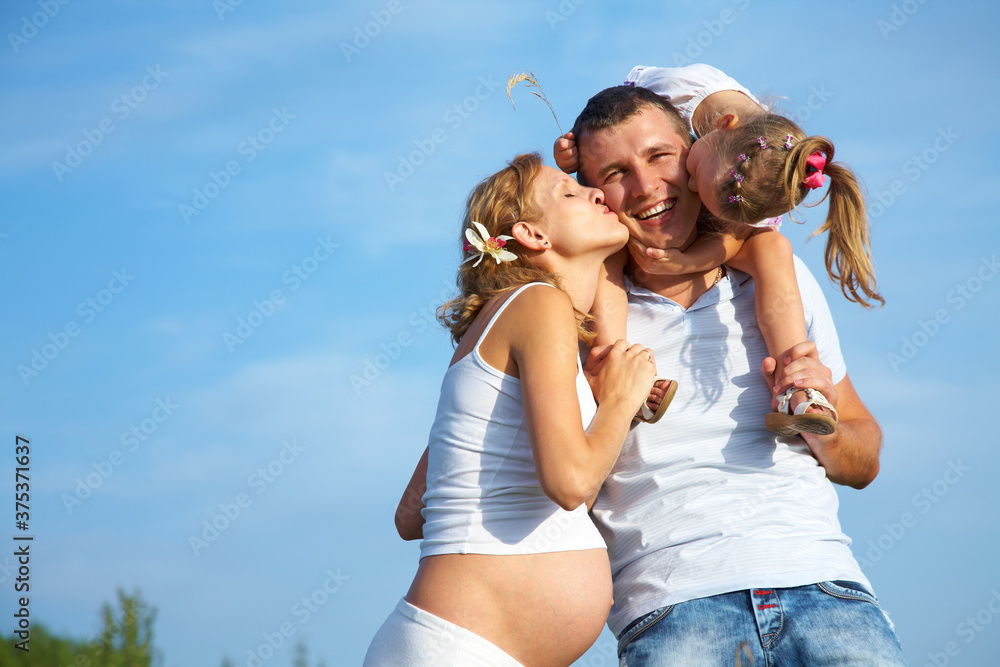 Wall mural family of three with one the way