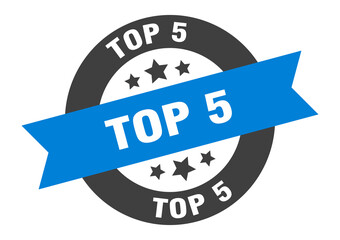 top 5 sign. round ribbon sticker. isolated tag