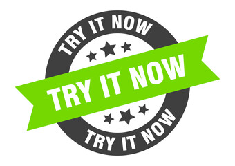 try it now sign. round ribbon sticker. isolated tag