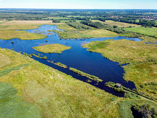 Sellstedter See lake and Ochsentriftmoor taken from above with drone.