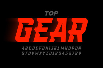 Speed sport style modern font, alphabet and numbers