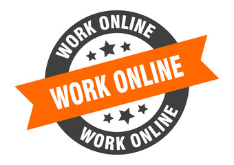 work online sign. round ribbon sticker. isolated tag