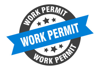 Fototapeta premium work permit sign. round ribbon sticker. isolated tag