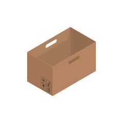 Cardboard brown box, crate box 3d, isometric box.