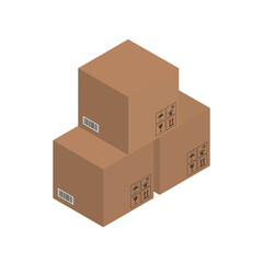 Cardboard brown boxes, crate boxes 3d, isometric boxes.