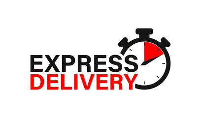 Express delivery logo with timer icon. Stopwatch fast delivery for apps and website. Shipping time sign, vector isolated