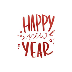 Kawaii new year element for holiday mail decoration handmade red lettering. Textural flat digital art. Print for banner, wrapping paper, postcards, scrapbooking, sticker, tape, web