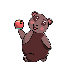 Vector character. Illustration of animals. Big bear holding a jug of honey