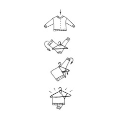 Vector graphics diagram of how to neatly hang a sweater