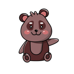 Vector character. Illustration of animals. Little bear waving paw