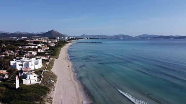Drone view on a paradisiacal beach on the island of Mallorca in the Mediterranean Sea.