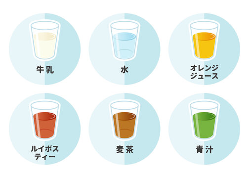 飲み物のイラストセット 6種類（日本語表記）