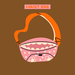 Old fashioned 90s style. Waist bag accessory in retro style. Colorul backpack hand drawn vector illustration.