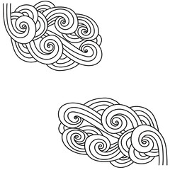 Abstract pattern of smooth lines and curls, a corner frame or decorative element for coloring the antistress page, arcs and waves in a smooth weave