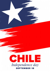 Chile Independence Day. Happy national holiday Fiestas Patrias. Freedom day. Celebrate annual in September 18. Chile flag. Patriotic chilean design. Poster, card, banner, template, background. Vector
