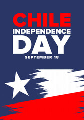 Chile Independence Day. Happy national holiday Fiestas Patrias. Freedom day. Celebrate annual in September 18. Chile flag. Patriotic chilean design. Poster, card, banner, template, background. Vector