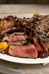 rare steak BBQ round plate spices