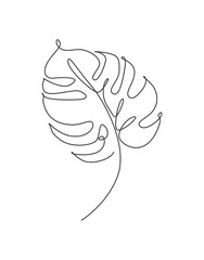 One single line drawing monstera leaf vector illustration. Minimal tropical leaves abstract floral pattern concept for poster, wall decor print. Modern continuous line graphic draw design © Simple Line