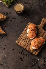 Smoked salmon sandwich with cream cheese and microgreens