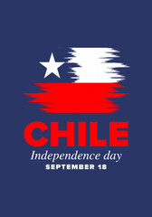Chile Independence Day. Happy national holiday Fiestas Patrias. Freedom day. Celebrate annual in September 18. Chile flag. Patriotic chilean design. Poster, card, banner, template, background. Vector