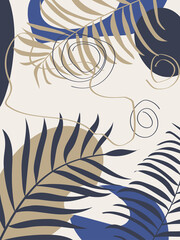 Minimalist wall decor design, illustration leaf design. Abstract composition. Modern art. Vector. Minimalistic style