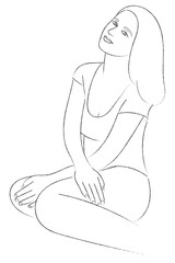 Sketch portrait of a girl sitting on her knees