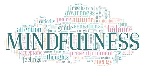 Fototapeta premium Mindfulness vector illustration word cloud isolated on a white background.