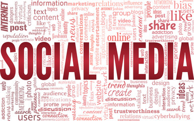 Social media vector illustration word cloud isolated on a white background.