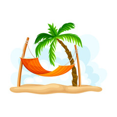 Palm Tree Growing on California Sea Shore and Beach Hammock Vector Illustration