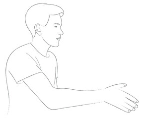 Sketch of a portrait of a guy who gives a hand for greeting