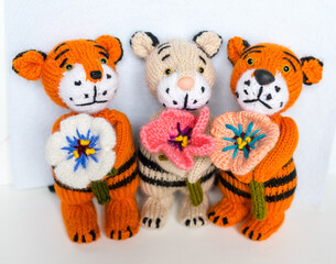 handmade knitted children's toys. knitted hand made souvenir