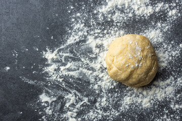 Pizza dough. Pizza ball. Preparation of the dough. Copy space.Top view