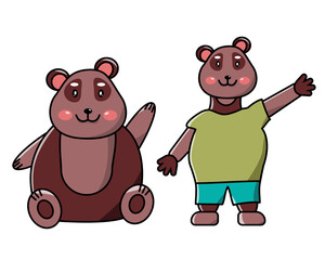 Vector character. Illustration of animals. Two bears waving their paws and smiling