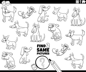 find two same dog task coloring book page