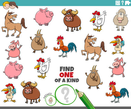 one of a kind task for children with farm animals