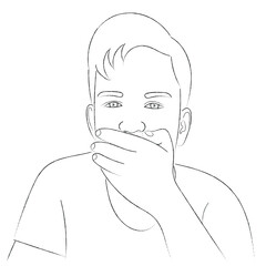 Sketch portrait of a guy who covered his mouth with his hand