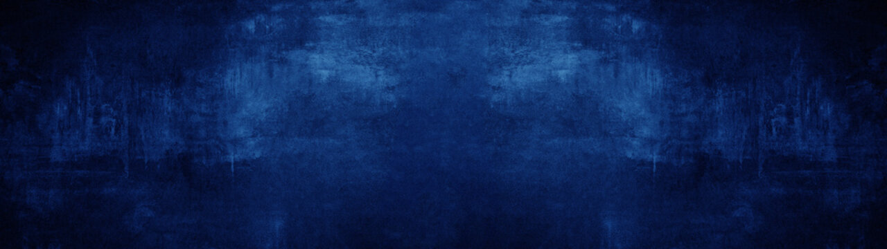 Dark abstract black phantom blue stone concrete paper texture background panorama banner long, with space for text