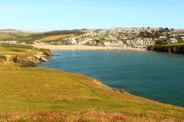 English See side coast, rock cliff, see side, Porth Beach Newquay - vivid
