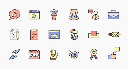 International Presidents Day Set Line Vector Icons. Contains such Icons as Hat, President, Voting, USA, Flag, Elections, Government, Ballot, Box, Check, Politics and more Editable Stroke 32x32 Pixels