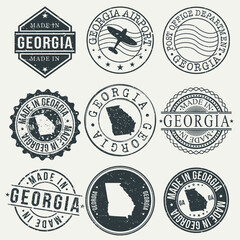 Georgia Set of Stamps. Travel Stamp. Made In Product. Design Seals Old Style Insignia.