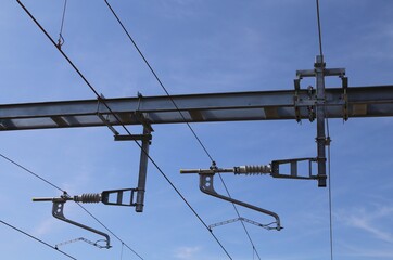 The overhead line electrification equipment to supply electric power to British trains.