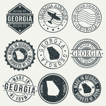 Georgia Set of Stamps. Travel Stamp. Made In Product. Design Seals Old Style Insignia.