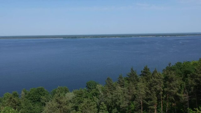 Aerial view, Mezhyhirya residence of the former president of Ukraine Viktor Yanukovych. View of the Dnieper River. Drone