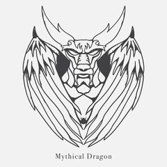 Fototapeta premium mythical dragon vector line art hand drawn illustration