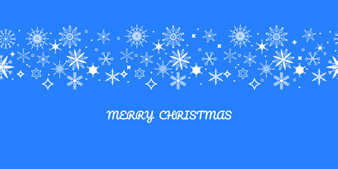 blue christmas card with white snowflakes. vector illustration