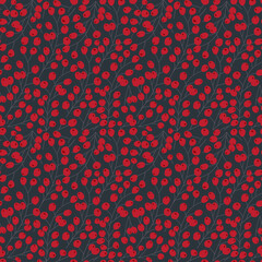 Red berry pattern Autumn seamless background for Vector