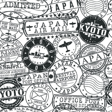 Kyoto Japan Stamps. City Stamp Vector Art. Postal Passport Travel. Design Set Pattern.