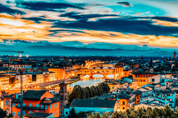 Beautiful landscape above, panorama on historical view of the Florence from  Piazzale Michelangelo...